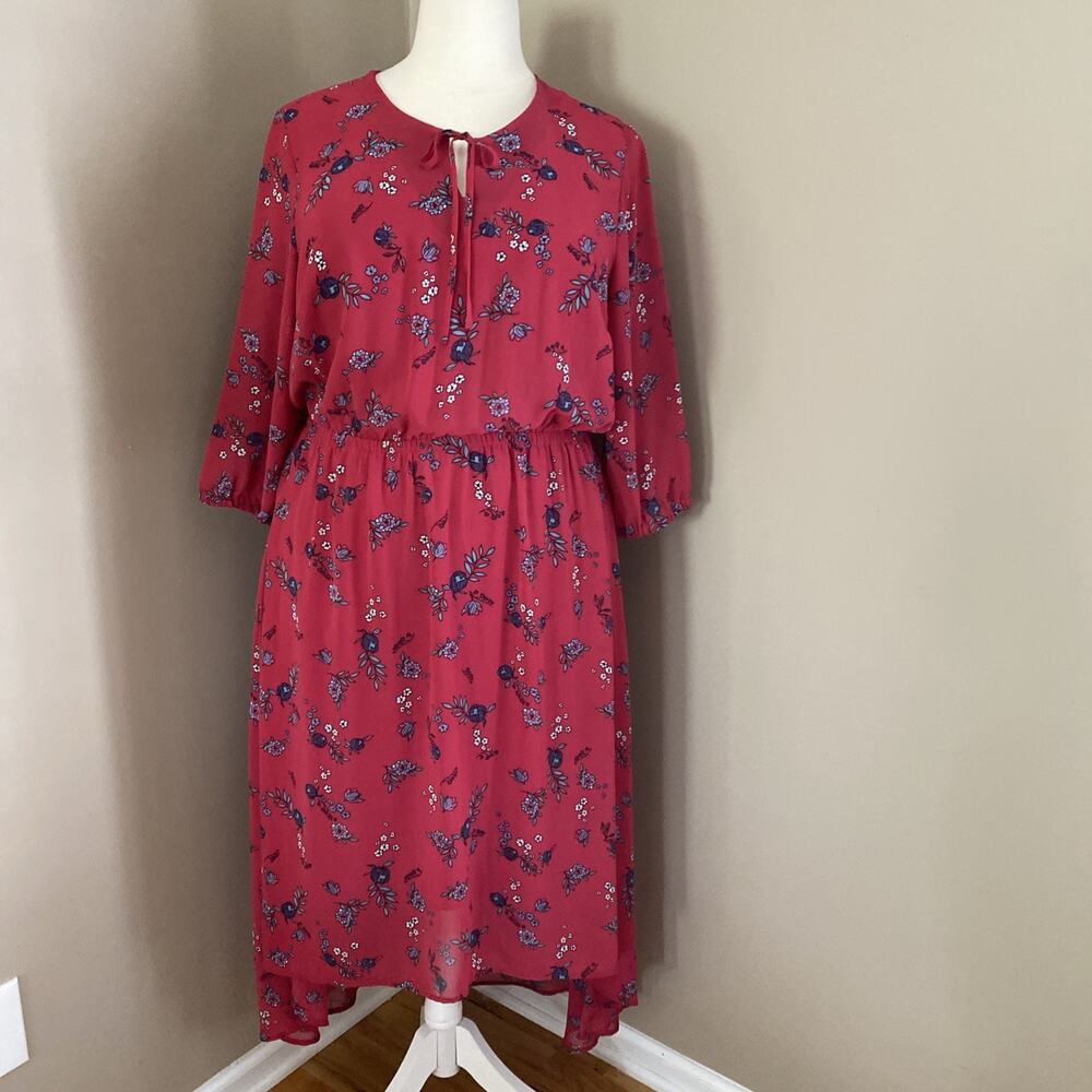 Lane Bryant Pink Blue Multi Floral 3/4 Sleeve Maxi Hi-Lo Dress Plus Size 18/20